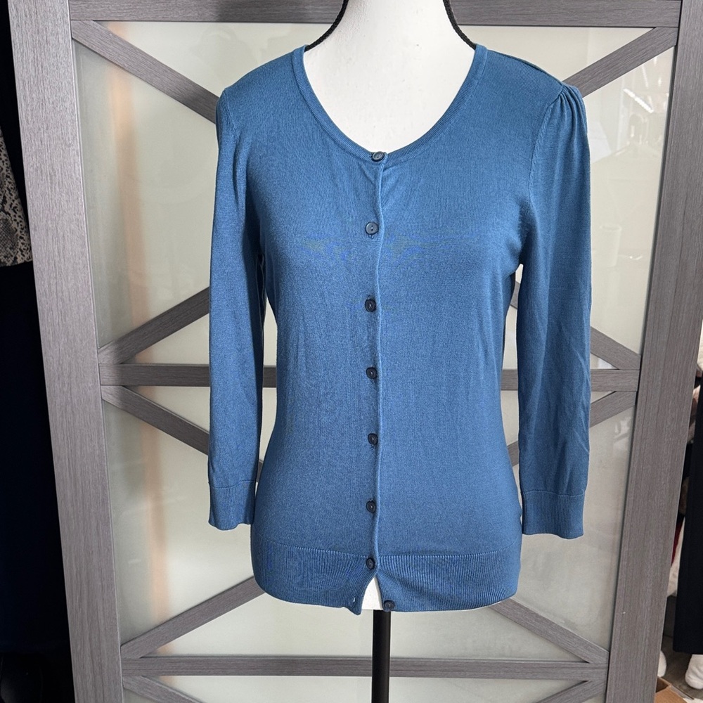Halogen Nordstrom Blue 3/4 Sleeve Button Front Cardigan Sweater Small 4/6